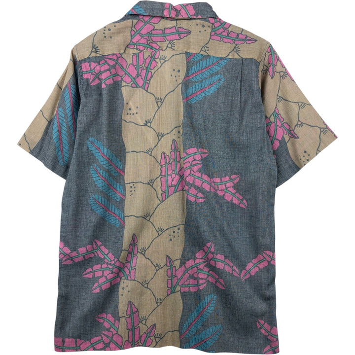 80'S Reyn Spooner Gold Tag All-Over Leaf Pattern Open Collar Aloha Shirt Box Shirt Men's Size S (Equivalent) Vintage cotton navy blue type Vintage Second Hand