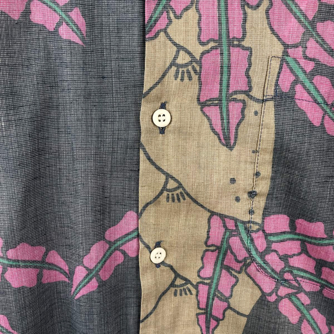 80'S Reyn Spooner Gold Tag All-Over Leaf Pattern Open Collar Aloha Shirt Box Shirt Men's Size S (Equivalent) Vintage cotton navy blue type Vintage Second Hand