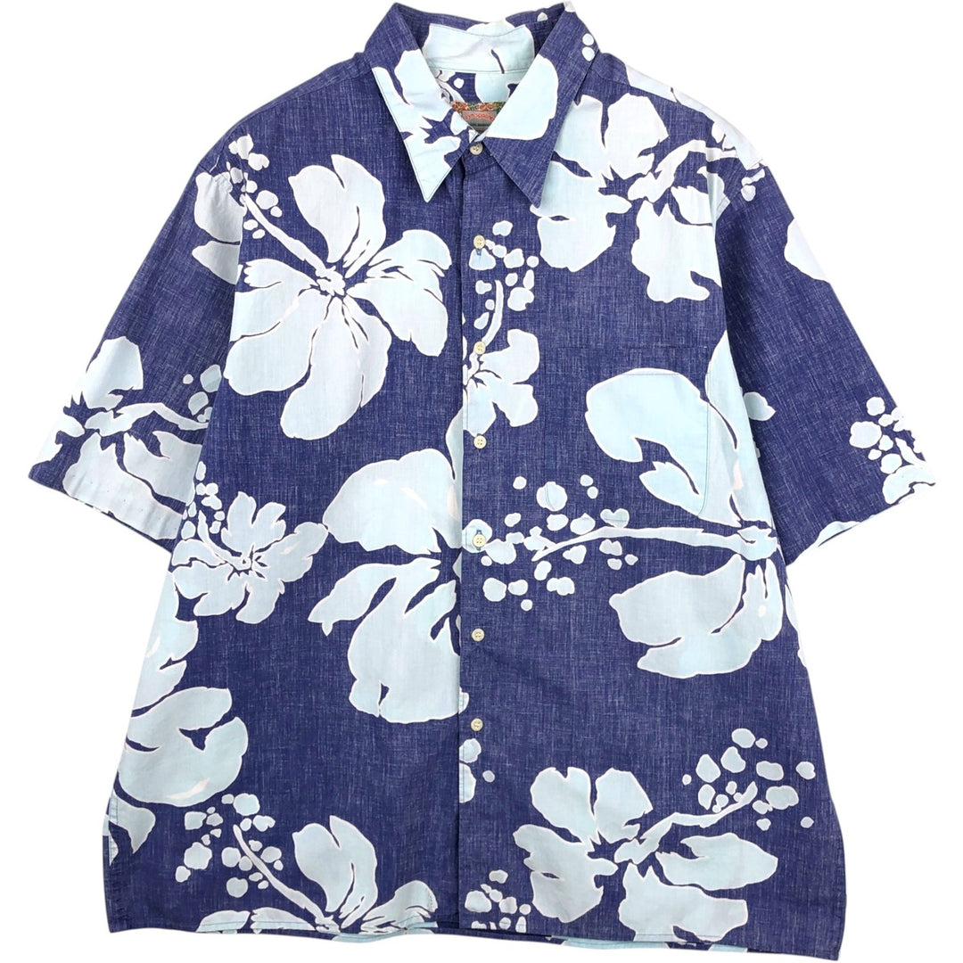 90s-00'S Reyn Spooner Commemorative Classics all-over hibiscus pattern Aloha shirt, boxy style, men's size XL. cotton blue type Vintage Second Hand