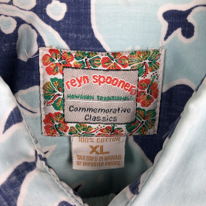 90s-00'S Reyn Spooner Commemorative Classics all-over hibiscus pattern Aloha shirt, boxy style, men's size XL. cotton blue type Vintage Second Hand