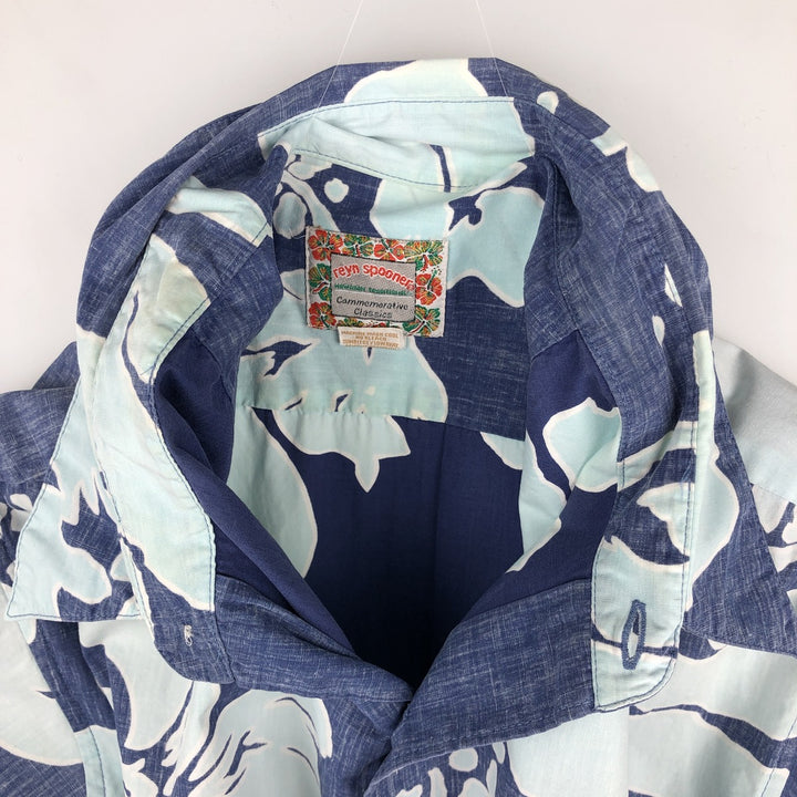 90s-00'S Reyn Spooner Commemorative Classics all-over hibiscus pattern Aloha shirt, boxy style, men's size XL. cotton blue type Vintage Second Hand