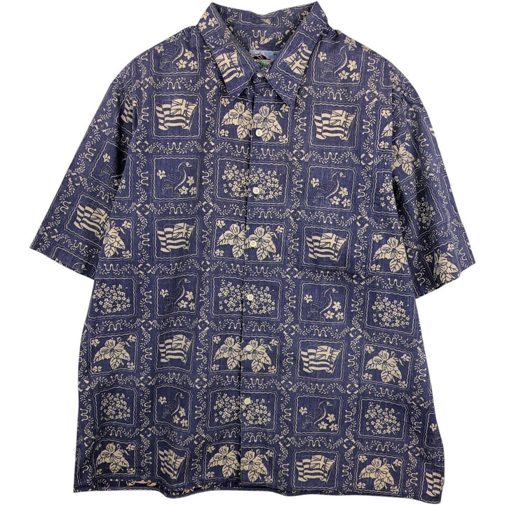 80s-90'S Reyn Spooner Diamond Head Tag All-Over Print Aloha Shirt, Boxy Shirt, Men's XL Equivalent, Vintage cotton navy blue type Vintage Second Hand