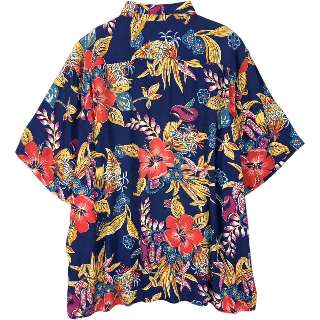 80s-90'S Reyn Spooner Diamond Head Tag Hibiscus Pattern Rayon Aloha Shirt, Boxy Shirt, Men's XL (approx.) Rayon navy blue type Vintage Second Hand