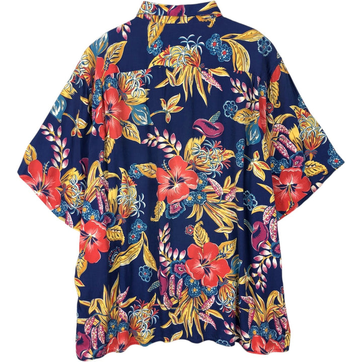 80s-90'S Reyn Spooner Diamond Head Tag Hibiscus Pattern Rayon Aloha Shirt, Boxy Shirt, Men's XL (approx.) Rayon navy blue type Vintage Second Hand
