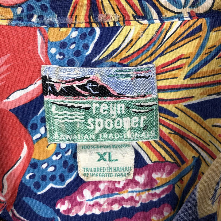 80s-90'S Reyn Spooner Diamond Head Tag Hibiscus Pattern Rayon Aloha Shirt, Boxy Shirt, Men's XL (approx.) Rayon navy blue type Vintage Second Hand