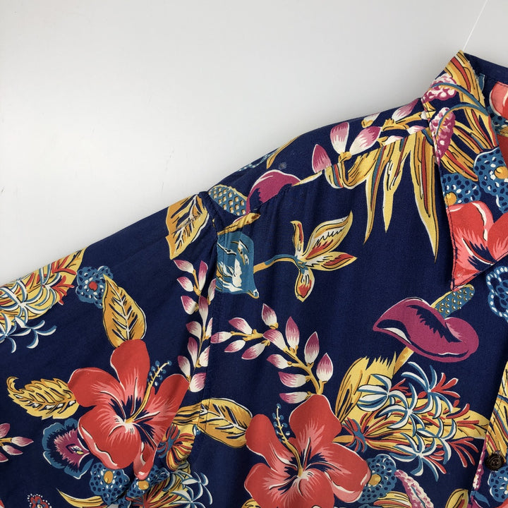 80s-90'S Reyn Spooner Diamond Head Tag Hibiscus Pattern Rayon Aloha Shirt, Boxy Shirt, Men's XL (approx.) Rayon navy blue type Vintage Second Hand