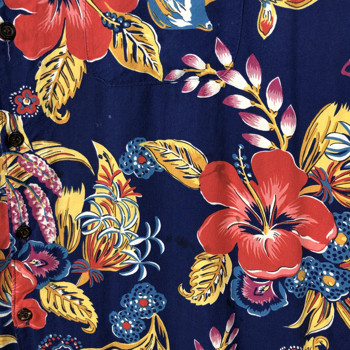 80s-90'S Reyn Spooner Diamond Head Tag Hibiscus Pattern Rayon Aloha Shirt, Boxy Shirt, Men's XL (approx.) Rayon navy blue type Vintage Second Hand