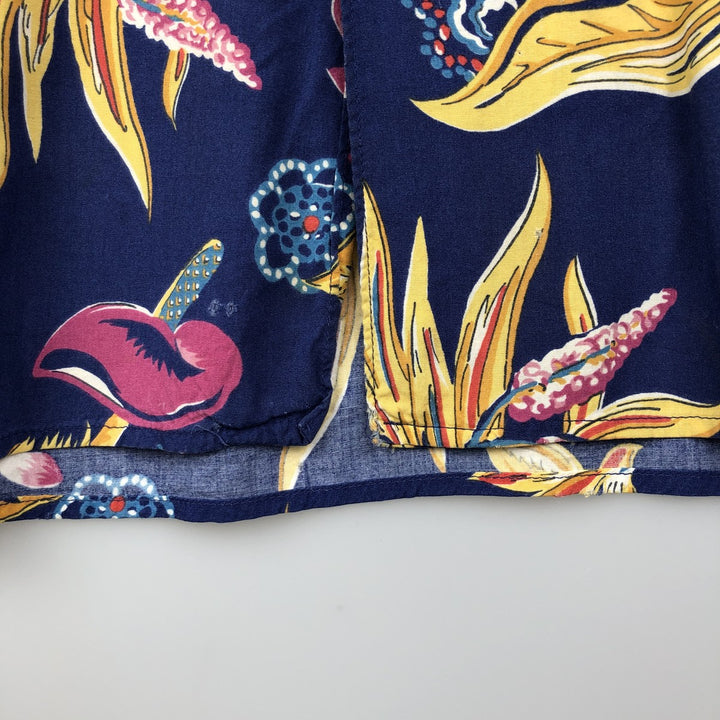 80s-90'S Reyn Spooner Diamond Head Tag Hibiscus Pattern Rayon Aloha Shirt, Boxy Shirt, Men's XL (approx.) Rayon navy blue type Vintage Second Hand
