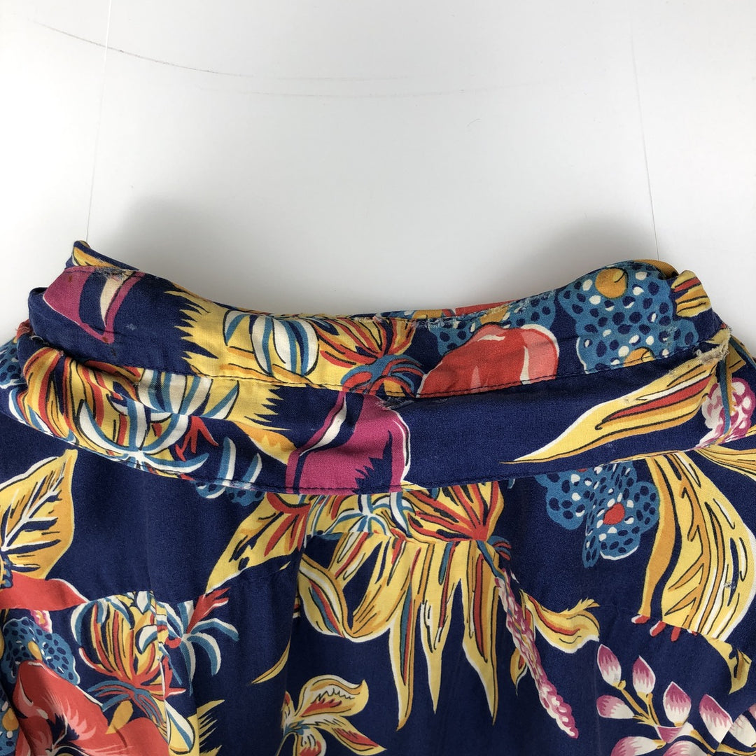 80s-90'S Reyn Spooner Diamond Head Tag Hibiscus Pattern Rayon Aloha Shirt, Boxy Shirt, Men's XL (approx.) Rayon navy blue type Vintage Second Hand