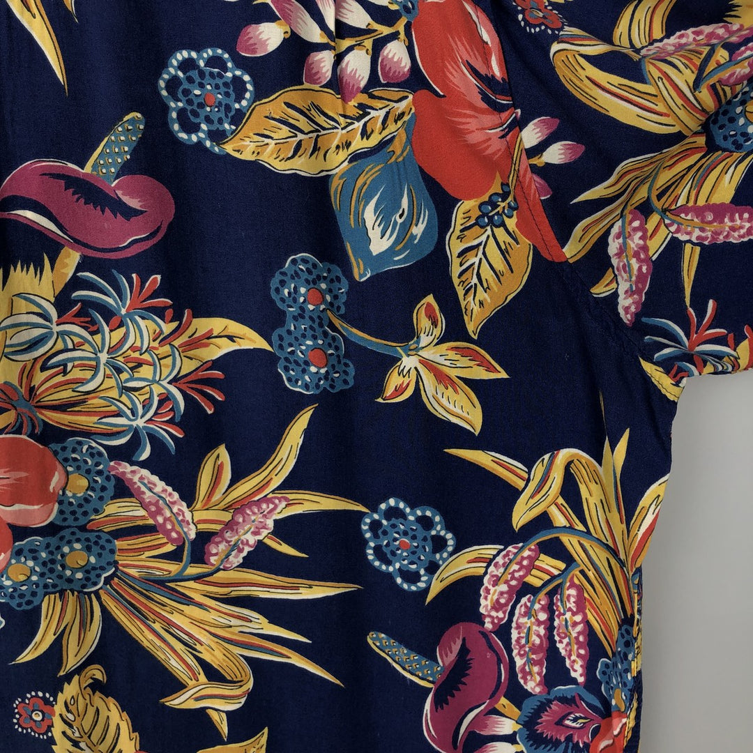 80s-90'S Reyn Spooner Diamond Head Tag Hibiscus Pattern Rayon Aloha Shirt, Boxy Shirt, Men's XL (approx.) Rayon navy blue type Vintage Second Hand