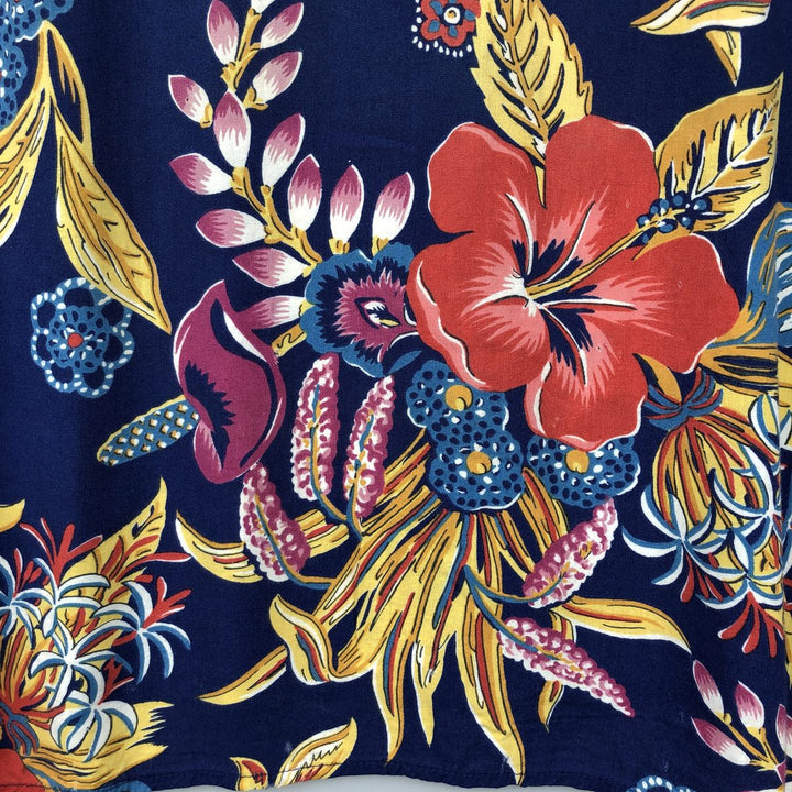 80s-90'S Reyn Spooner Diamond Head Tag Hibiscus Pattern Rayon Aloha Shirt, Boxy Shirt, Men's XL (approx.) Rayon navy blue type Vintage Second Hand