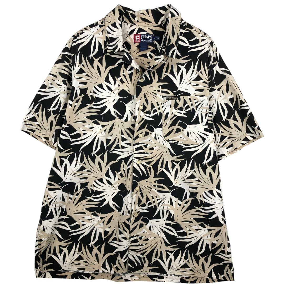 Ralph Lauren CHAPS All-over Leaf Pattern Open Collar Hawaiian Aloha Shirt Box Shirt Men's XL equivalent cotton black type Vintage Second Hand