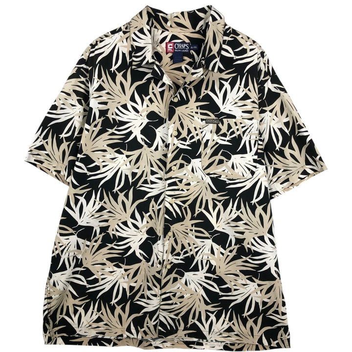 Ralph Lauren CHAPS All-over Leaf Pattern Open Collar Hawaiian Aloha Shirt Box Shirt Men's XL equivalent cotton black type Vintage Second Hand