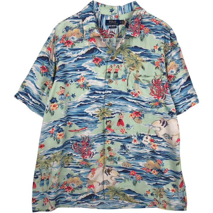Ralph Lauren POLO RALPH LAUREN CLASSIC FIT All-over print open-collar Hawaiian Aloha shirt, men's size XL equivalent. Viscose Mint green Vintage Second Hand