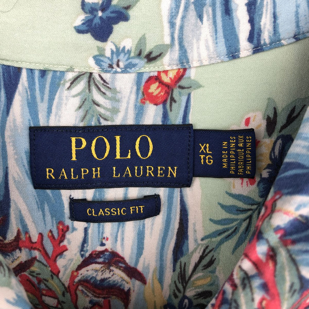 Ralph Lauren POLO RALPH LAUREN CLASSIC FIT All-over print open-collar Hawaiian Aloha shirt, men's size XL equivalent. Viscose Mint green Vintage Second Hand