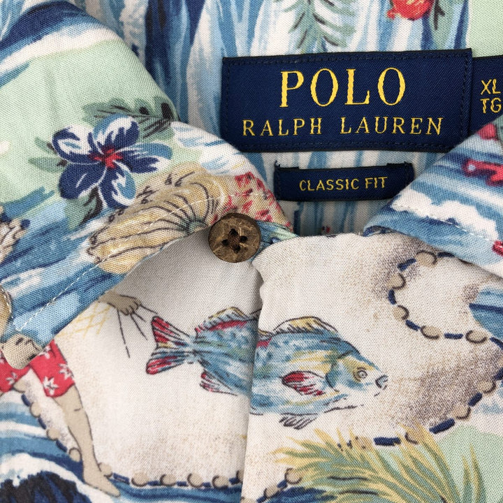 Ralph Lauren POLO RALPH LAUREN CLASSIC FIT All-over print open-collar Hawaiian Aloha shirt, men's size XL equivalent. Viscose Mint green Vintage Second Hand