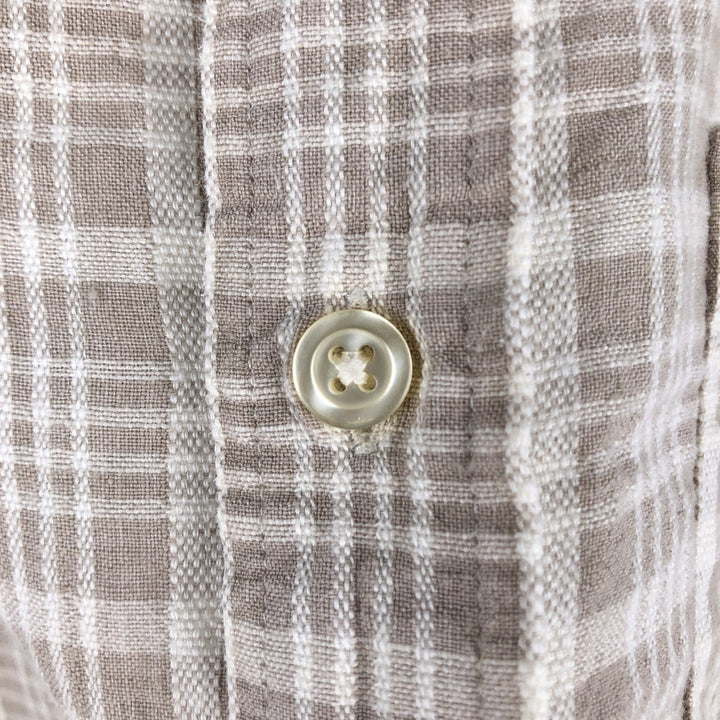 Orvis Check Pattern Short-Sleeve Linen Shirt, Boxy Shirt, Men's Size L (approx.) linen beige type brown Vintage Second Hand