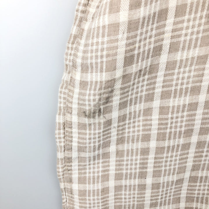 Orvis Check Pattern Short-Sleeve Linen Shirt, Boxy Shirt, Men's Size L (approx.) linen beige type brown Vintage Second Hand