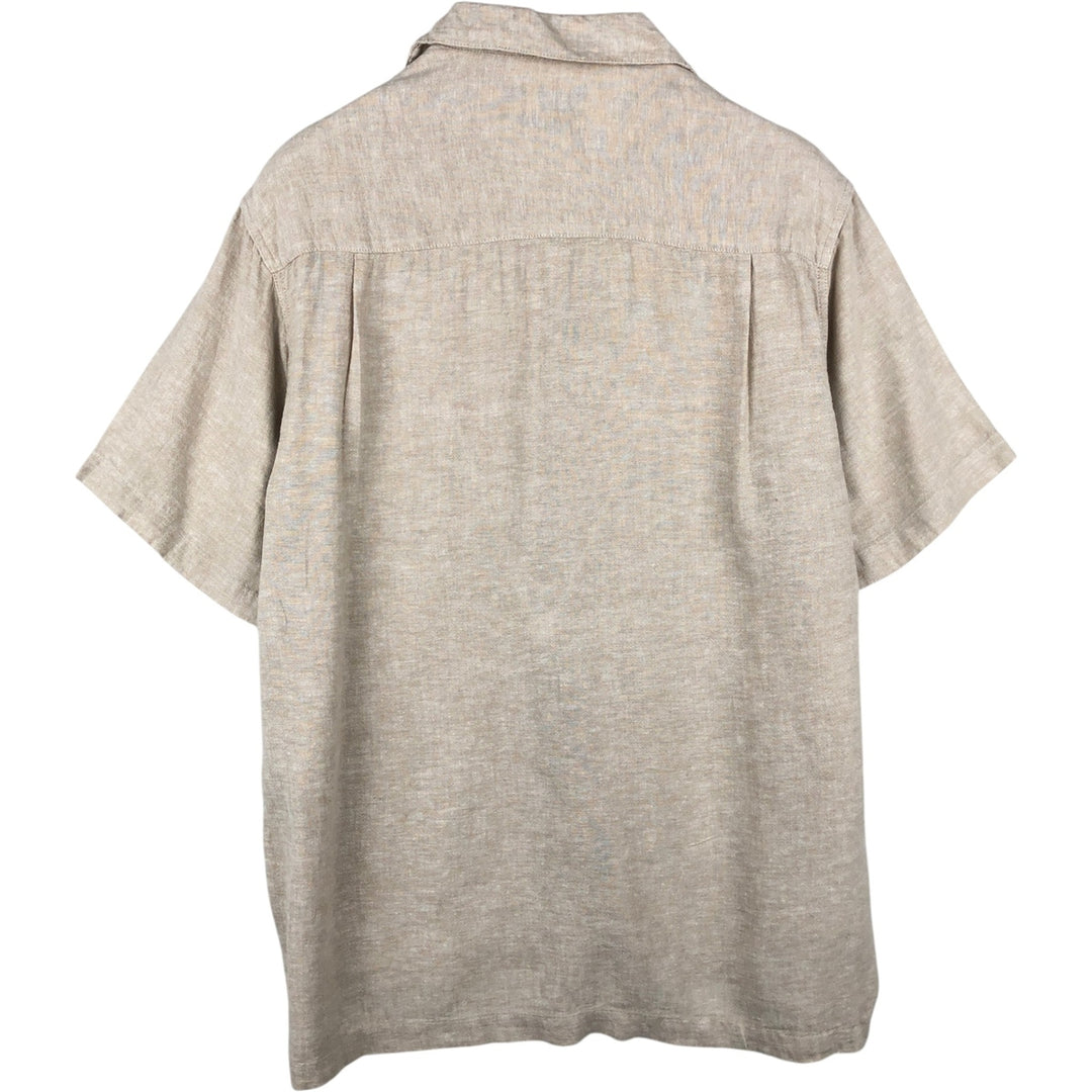 HAGGAR Short-Sleeve Open-Collar Rayon x Linen Shirt, Boxy Fit, Men's Size L (approx.) linen Beige type Vintage Second Hand