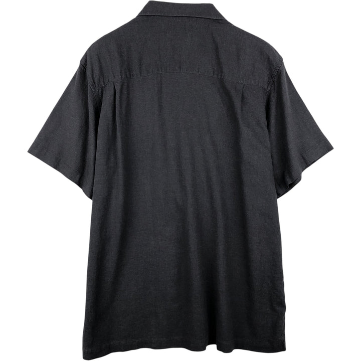 Haggar Open Collar Short Sleeve Two-Tone Shirt, Boxy Shirt, Men's Size XL (approx.) linen Charcoal Vintage Second Hand