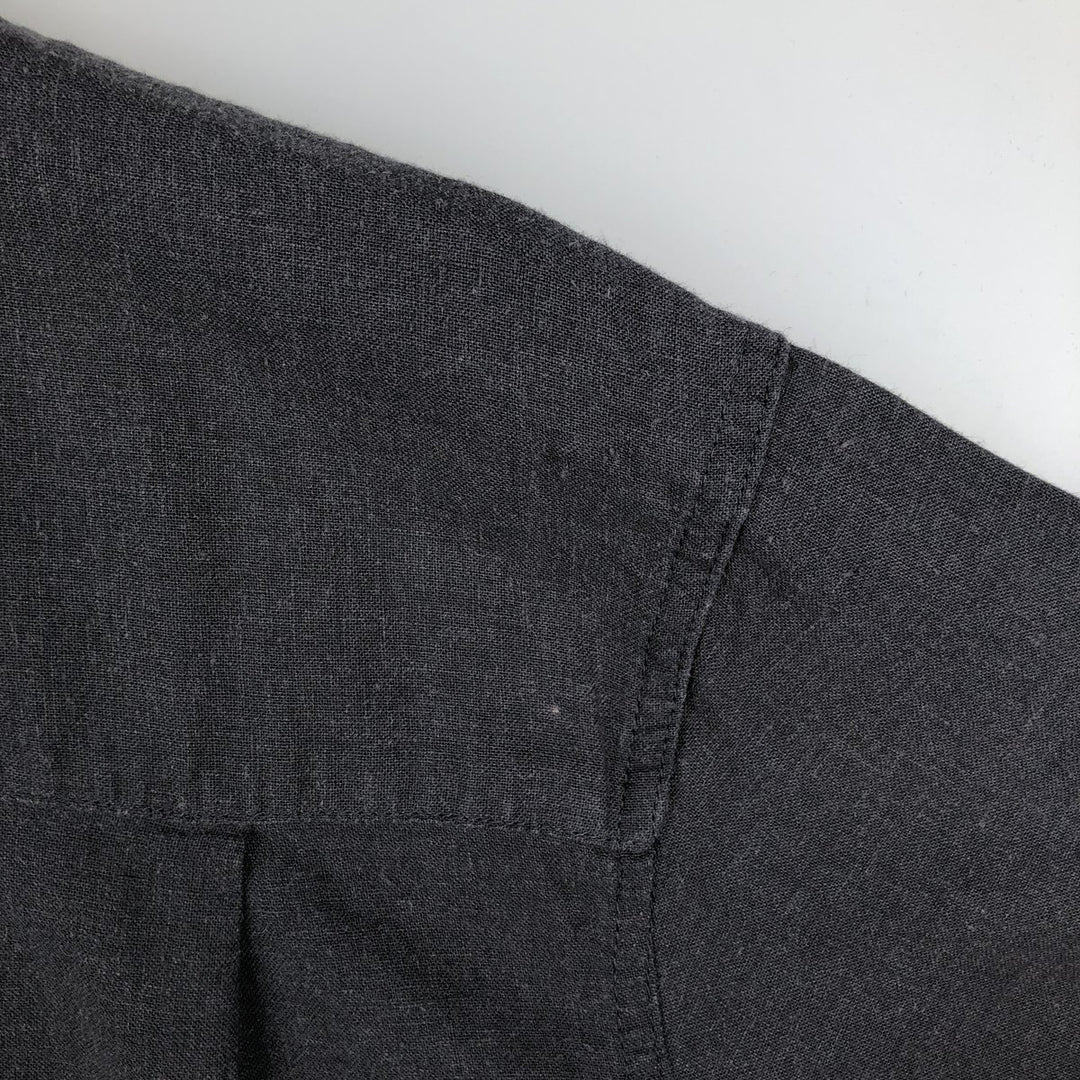 Haggar Open Collar Short Sleeve Two-Tone Shirt, Boxy Shirt, Men's Size XL (approx.) linen Charcoal Vintage Second Hand