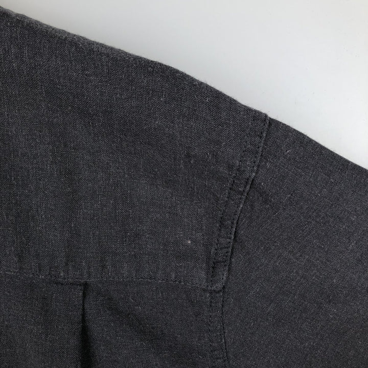 Haggar Open Collar Short Sleeve Two-Tone Shirt, Boxy Shirt, Men's Size XL (approx.) linen Charcoal Vintage Second Hand