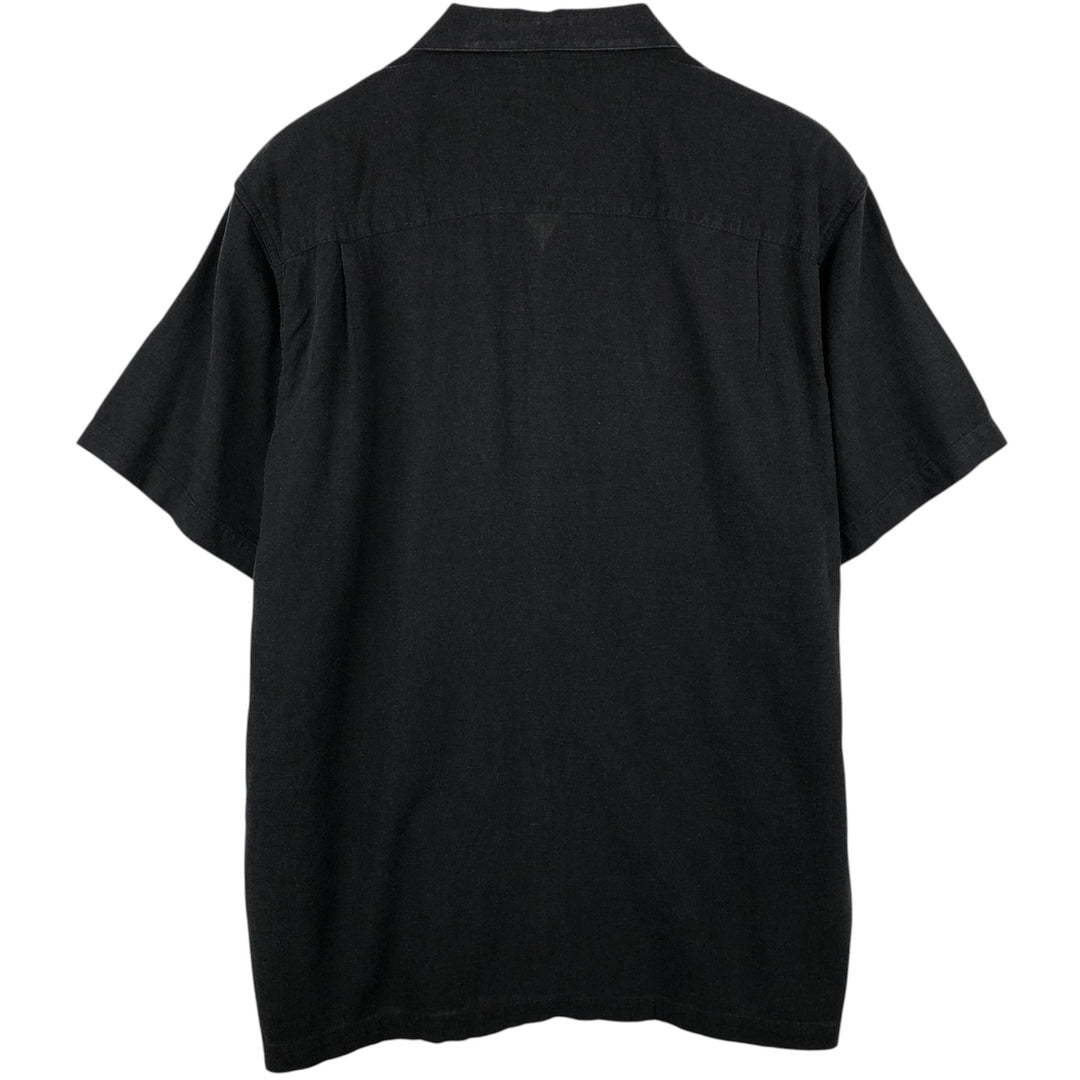 Haggar Linen x Rayon Open Collar Short Sleeve Two-Tone Shirt, Boxy Shirt, Men's XL Equivalent linen black type Vintage Second Hand