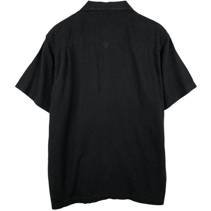 Haggar Linen x Rayon Open Collar Short Sleeve Two-Tone Shirt, Boxy Shirt, Men's XL Equivalent linen black type Vintage Second Hand