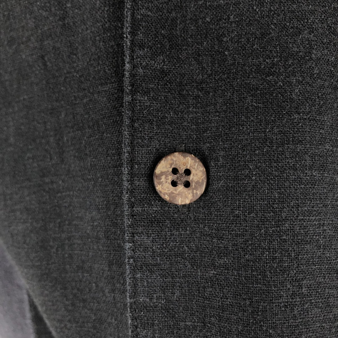 Haggar Linen x Rayon Open Collar Short Sleeve Two-Tone Shirt, Boxy Shirt, Men's XL Equivalent linen black type Vintage Second Hand