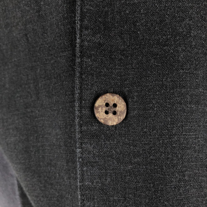Haggar Linen x Rayon Open Collar Short Sleeve Two-Tone Shirt, Boxy Shirt, Men's XL Equivalent linen black type Vintage Second Hand
