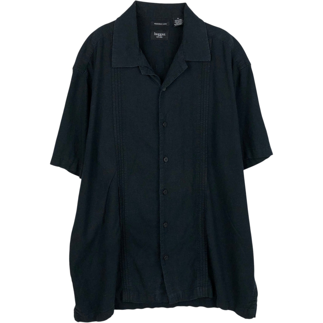 Haggar Washable Linen Short-Sleeve Open-Collar Linen x Rayon Box Shirt (Men's XL equivalent) linen black type Vintage Second Hand