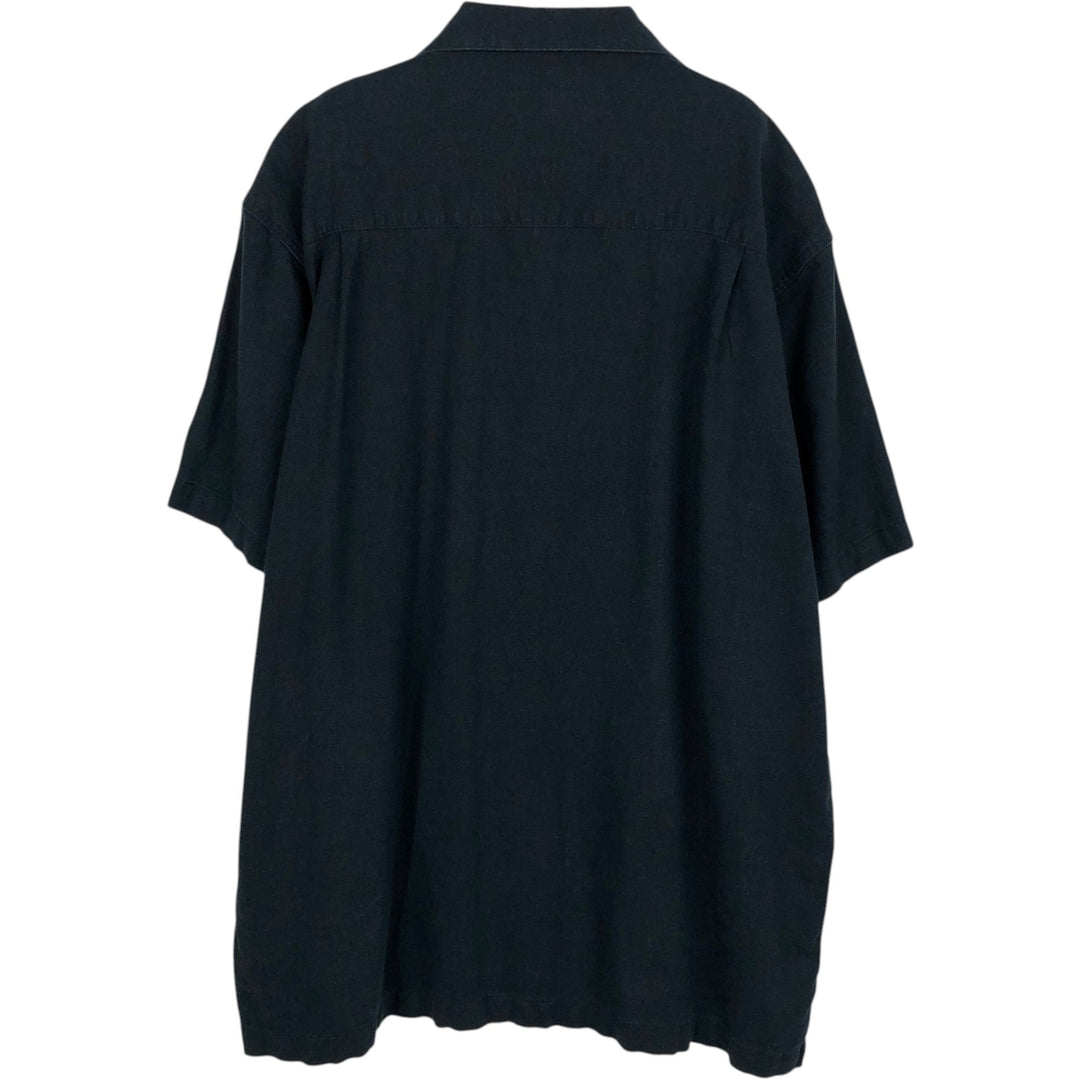 Haggar Washable Linen Short-Sleeve Open-Collar Linen x Rayon Box Shirt (Men's XL equivalent) linen black type Vintage Second Hand