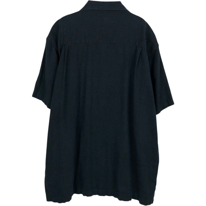 Haggar Washable Linen Short-Sleeve Open-Collar Linen x Rayon Box Shirt (Men's XL equivalent) linen black type Vintage Second Hand