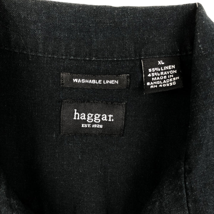Haggar Washable Linen Short-Sleeve Open-Collar Linen x Rayon Box Shirt (Men's XL equivalent) linen black type Vintage Second Hand