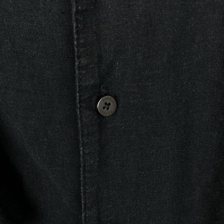 Haggar Washable Linen Short-Sleeve Open-Collar Linen x Rayon Box Shirt (Men's XL equivalent) linen black type Vintage Second Hand