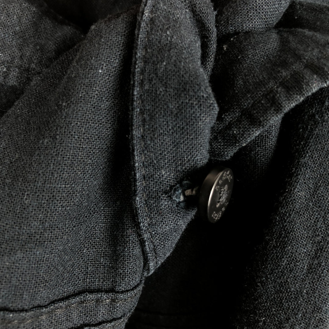 Haggar Washable Linen Short-Sleeve Open-Collar Linen x Rayon Box Shirt (Men's XL equivalent) linen black type Vintage Second Hand