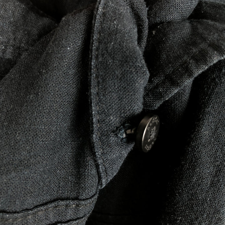 Haggar Washable Linen Short-Sleeve Open-Collar Linen x Rayon Box Shirt (Men's XL equivalent) linen black type Vintage Second Hand