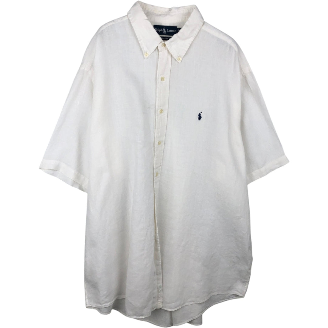 Ralph Lauren CLASSIC FIT Short-Sleeve Linen Button-Down Shirt, Men's Size XXL (approx.) linen white type Vintage Second Hand