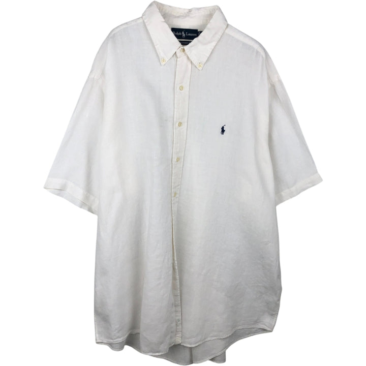 Ralph Lauren CLASSIC FIT Short-Sleeve Linen Button-Down Shirt, Men's Size XXL (approx.) linen white type Vintage Second Hand