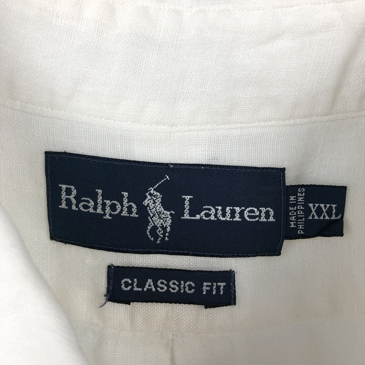 Ralph Lauren CLASSIC FIT Short-Sleeve Linen Button-Down Shirt, Men's Size XXL (approx.) linen white type Vintage Second Hand