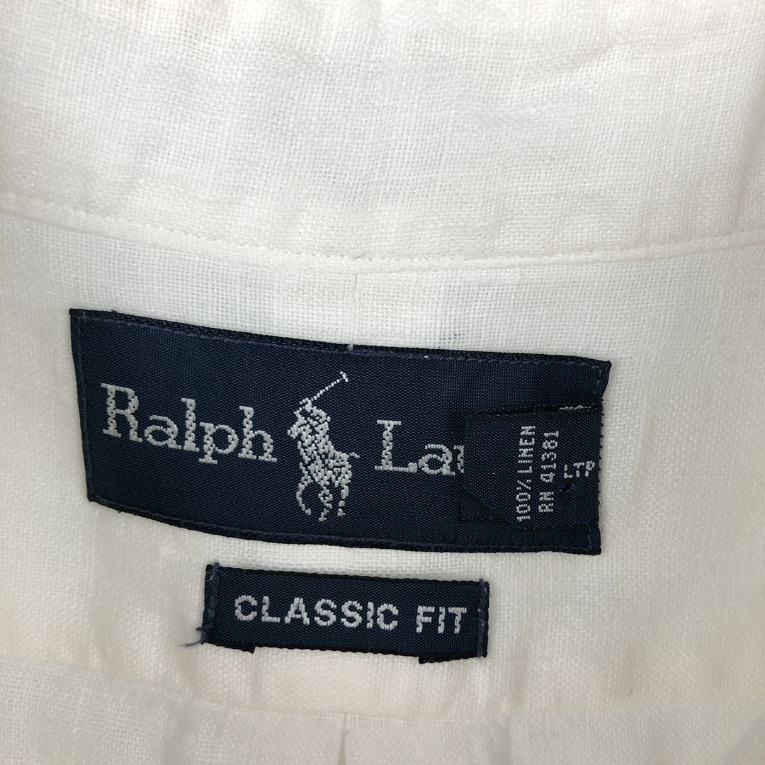 Ralph Lauren CLASSIC FIT Short-Sleeve Linen Button-Down Shirt, Men's Size XXL (approx.) linen white type Vintage Second Hand