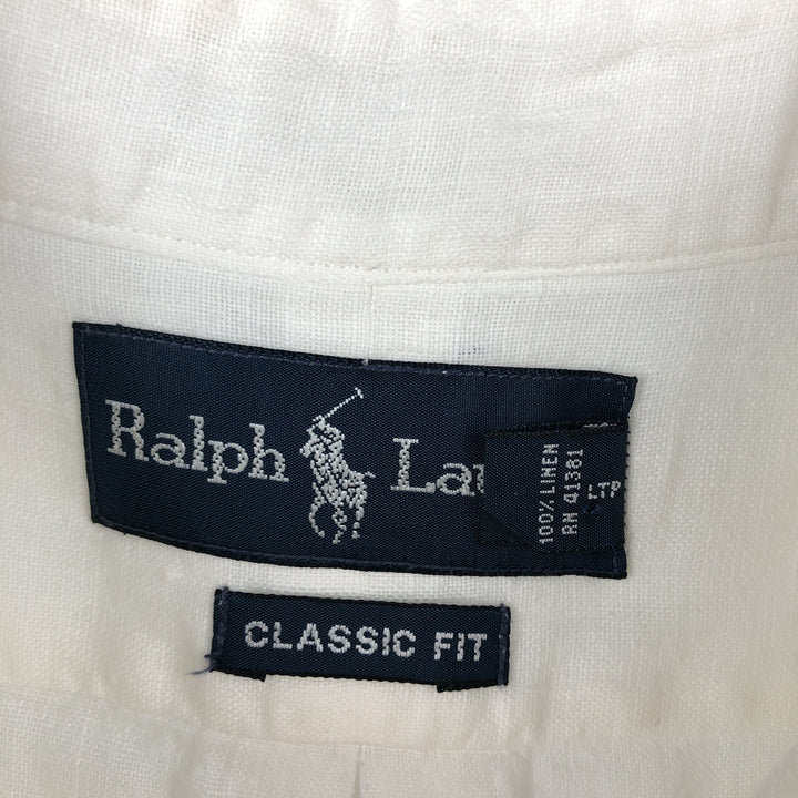 Ralph Lauren CLASSIC FIT Short-Sleeve Linen Button-Down Shirt, Men's Size XXL (approx.) linen white type Vintage Second Hand