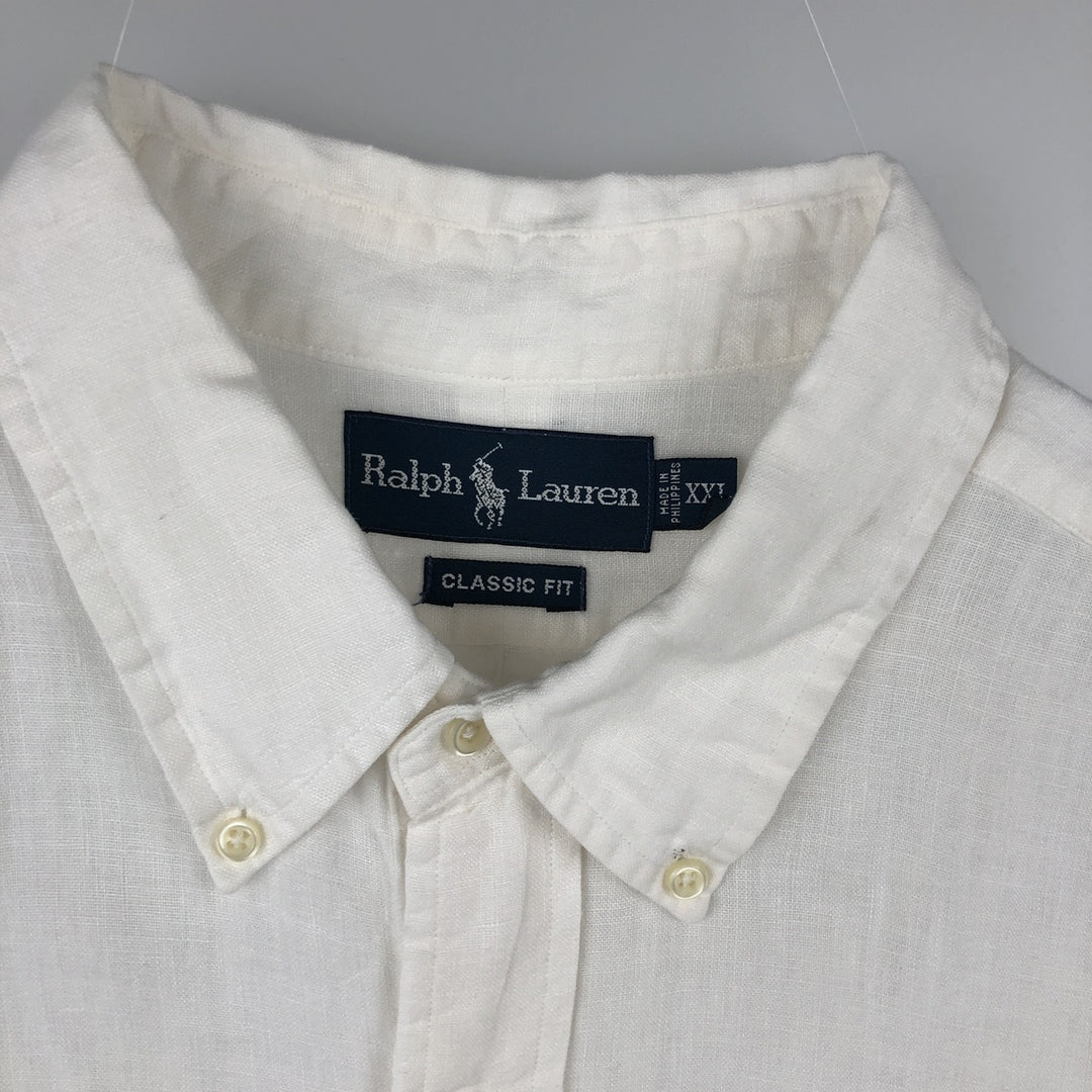 Ralph Lauren CLASSIC FIT Short-Sleeve Linen Button-Down Shirt, Men's Size XXL (approx.) linen white type Vintage Second Hand