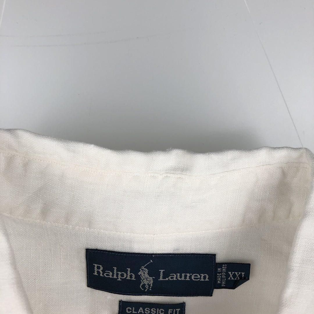 Ralph Lauren CLASSIC FIT Short-Sleeve Linen Button-Down Shirt, Men's Size XXL (approx.) linen white type Vintage Second Hand