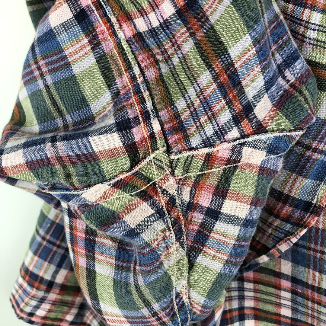 Brooks Brothers 346 Check Pattern Madras Check Short-Sleeve Linen Button-Down Shirt, Men's Size XL (approx.) linen red type Vintage Second Hand