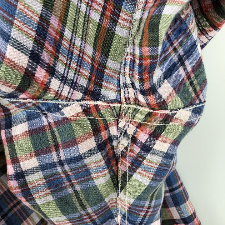 Brooks Brothers 346 Check Pattern Madras Check Short-Sleeve Linen Button-Down Shirt, Men's Size XL (approx.) linen red type Vintage Second Hand
