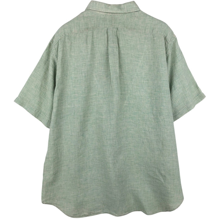 Ralph Lauren Check Pattern Short Sleeve Linen Button Down Shirt Men's XXL linen green type Vintage Second Hand
