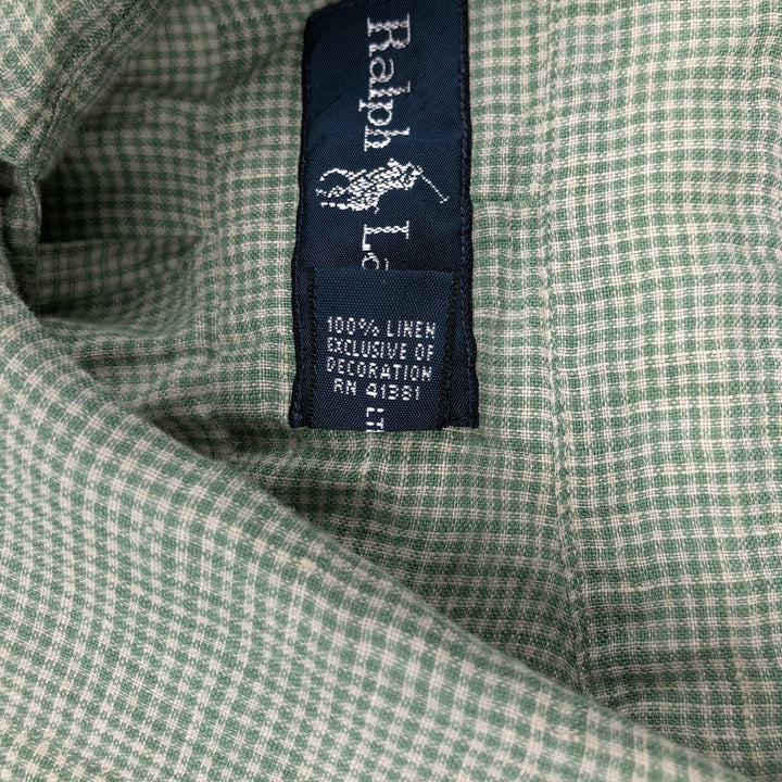 Ralph Lauren Check Pattern Short Sleeve Linen Button Down Shirt Men's XXL linen green type Vintage Second Hand