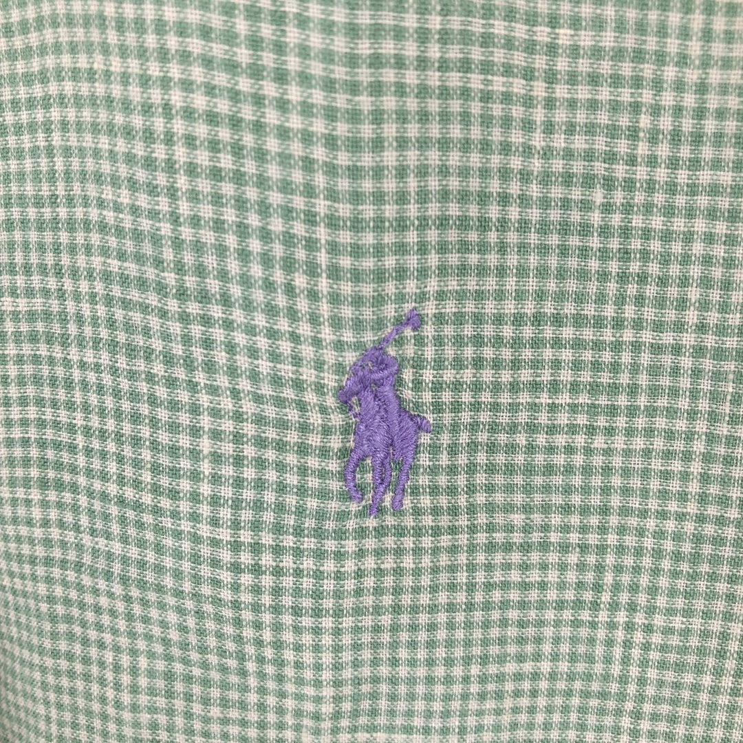 Ralph Lauren Check Pattern Short Sleeve Linen Button Down Shirt Men's XXL linen green type Vintage Second Hand