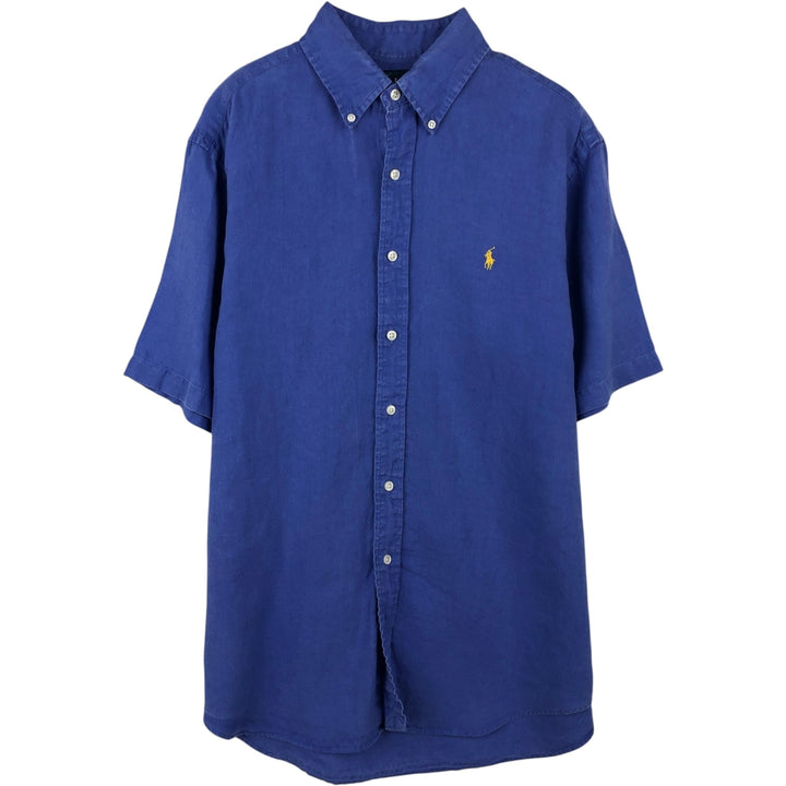 Ralph Lauren Classic Fit Short Sleeve Linen Button Down Shirt Men's Size L linen blue type Vintage Second Hand